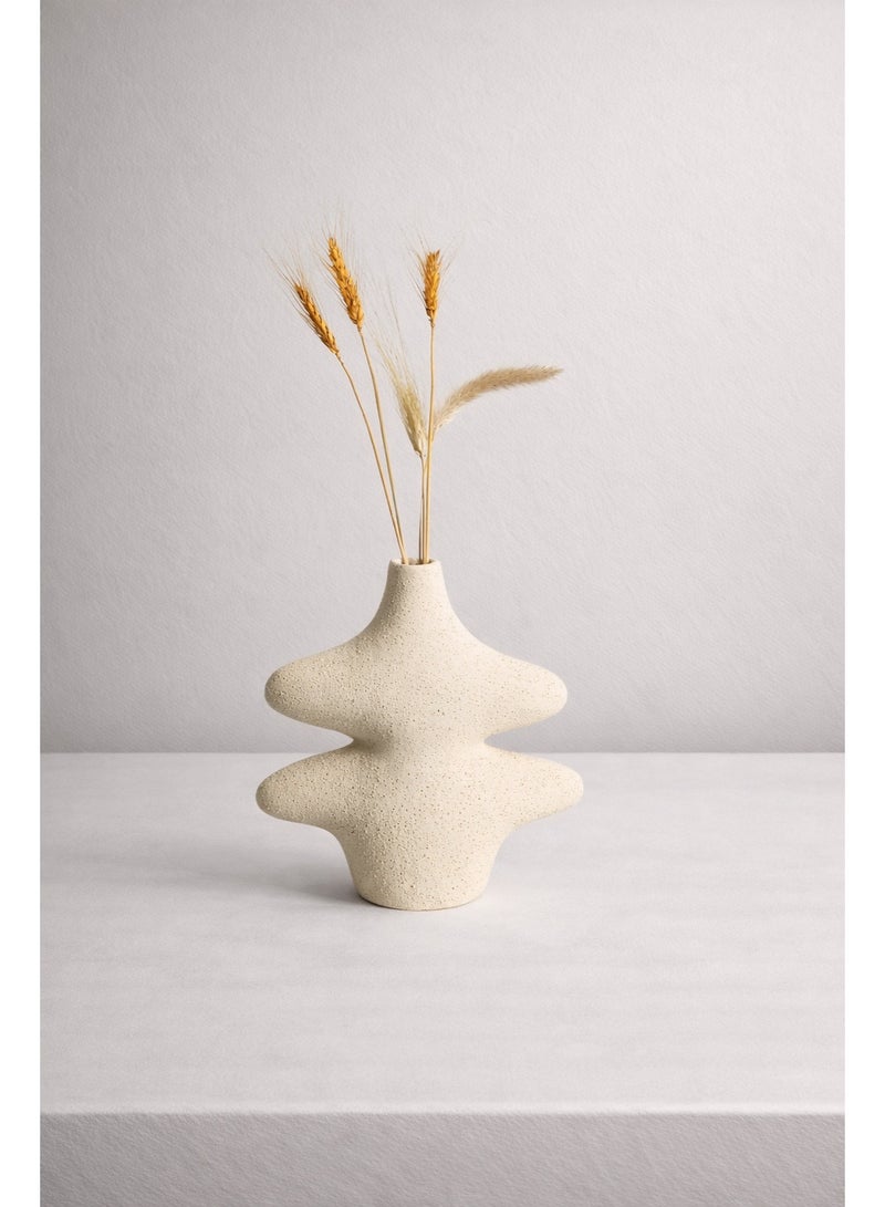 كلوك فازة فخار أولا الصغيرة لون ابيض (تشمل نبات مجفف) - Image 1